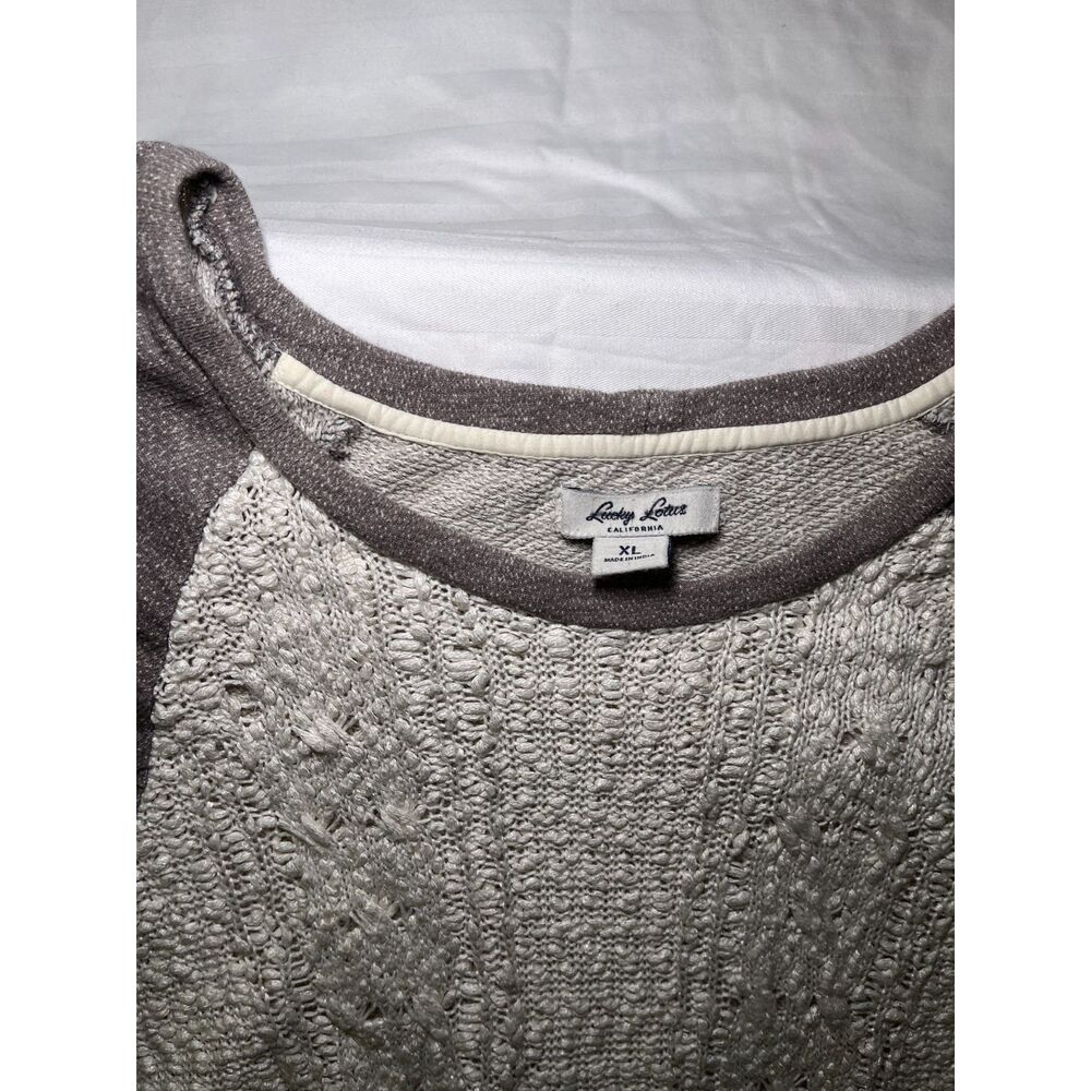 Lucky Lotus Womens XL Knit Pullover Sweater Taupe Cream Boho Top